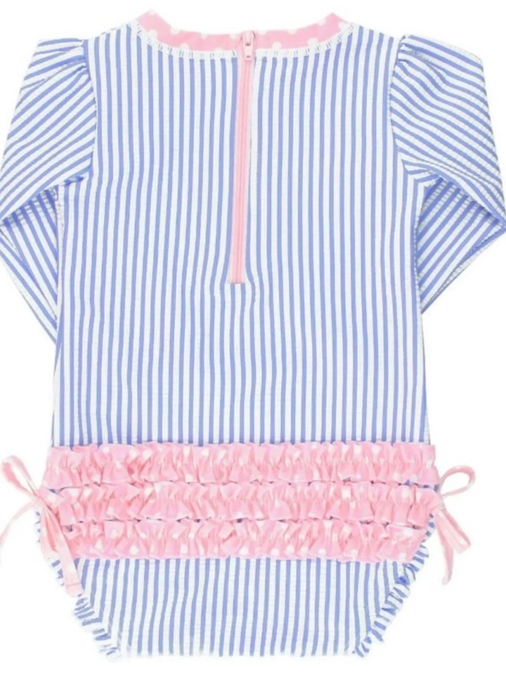 Ruffle Butts 12 - 18 Months Blue White Stripe Long Sleeve One Piece Pink Trim